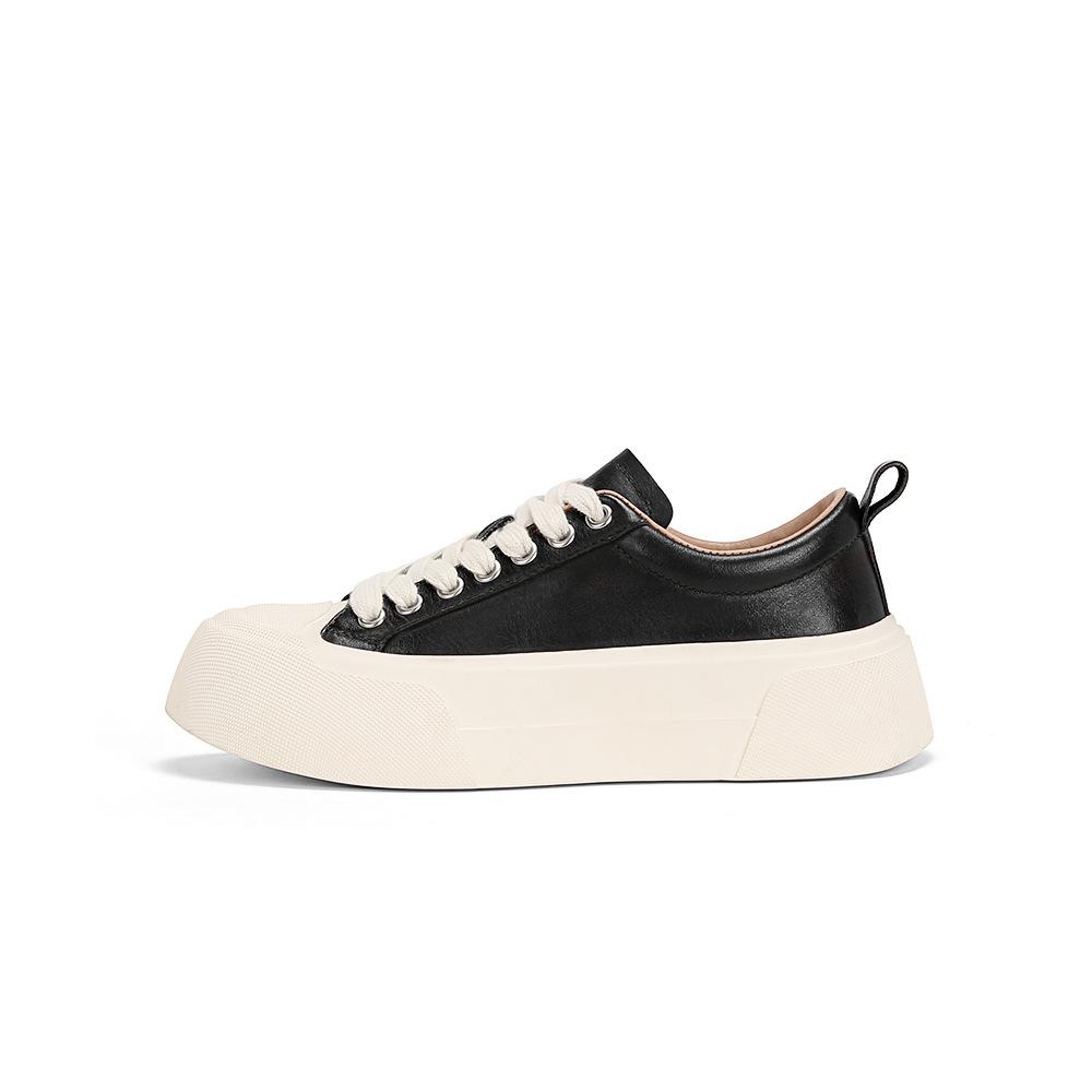Cowhide version~ Su Yinyin has the same washed horse skin muffin thick-soled sports and leisure board shoes for women's inner height increase white sh
