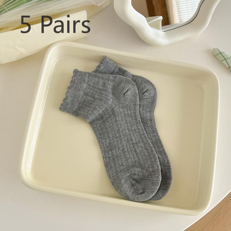 5 Pairs of Women's Summer Thin Breathable Ballet Style Boneless Hollow Lace Socks