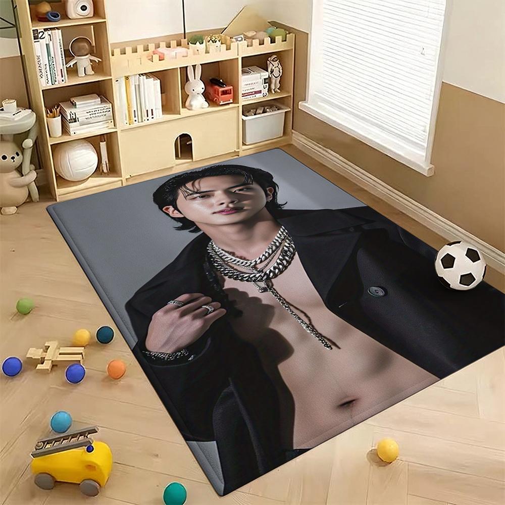 Idol Jin Stylish Black Fashion Indoor Rug Soft Texture Nonslip Carpet For Bathroom Kitchen Home Party Decor Valentine'S Day Gift