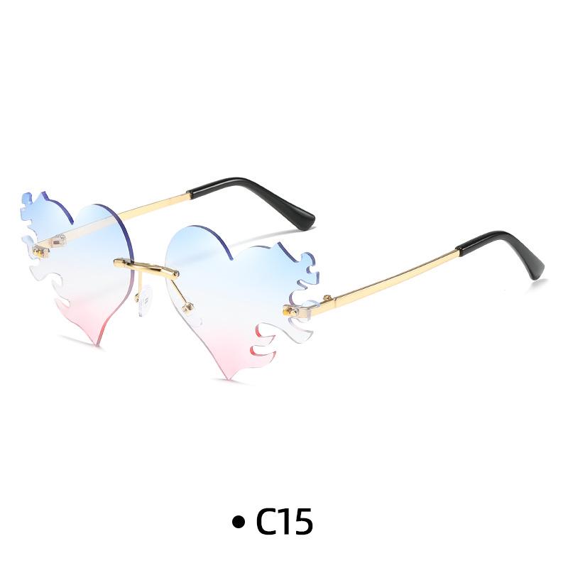 Fashion Rimless Sunglasses Flame Unique Big Love Heart Eyewear Luxury Brand Designer Vintage Sun Glasses Shades UV400 Eyewear
