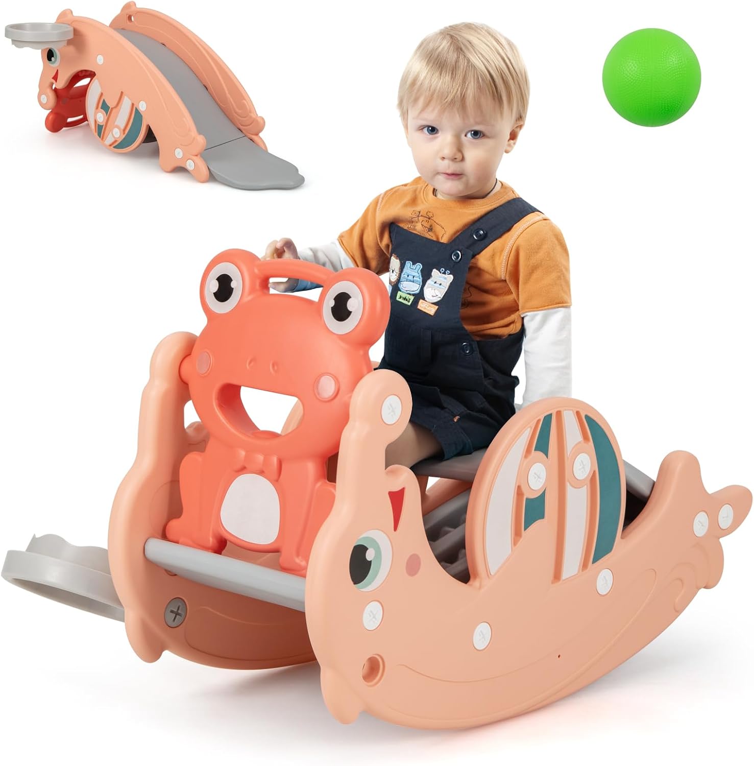 

Детская горка-качалка, 4 в 1, трансформируемая отдельно стоящая горка для детей с баскетбольным кольцом, лошадка-качалка, складной детский лазательный комплекс