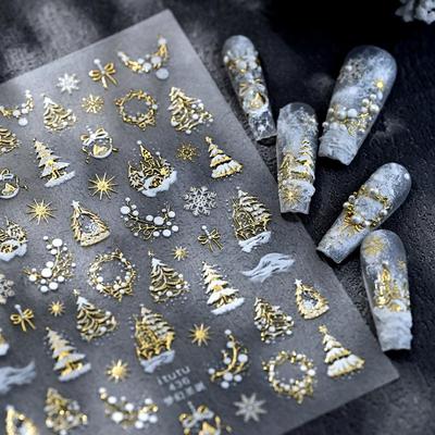 Christmas Embossed Nails Art Stickers Dreamy Castle Christmas Tree Snowflake Self-Adhesive Manicure Decals Nail Decoration