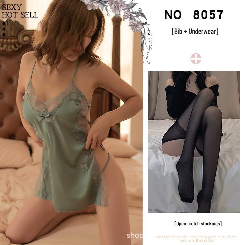 Plus Size Backless Faux Silk Slit Nightgown with Shoulder Straps