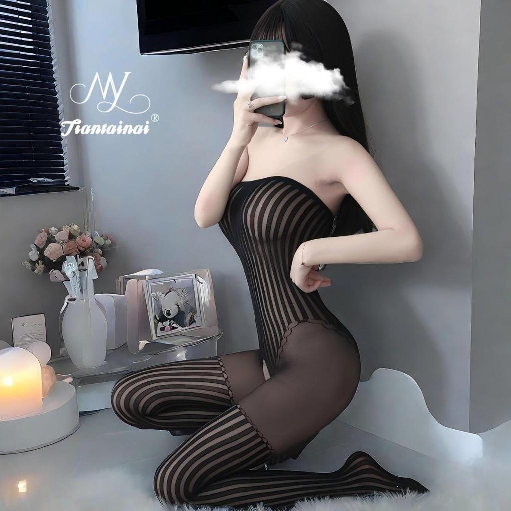 Tearable See-Through Lingerie Set: Tempting Stockings Bodysuit