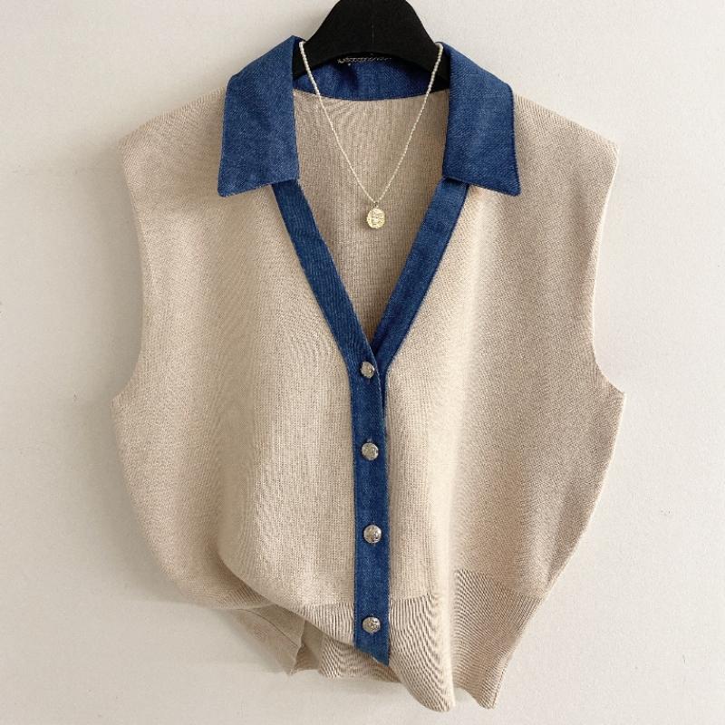 Honey J Men Seiken Collar Denim Knitted Vest 3color