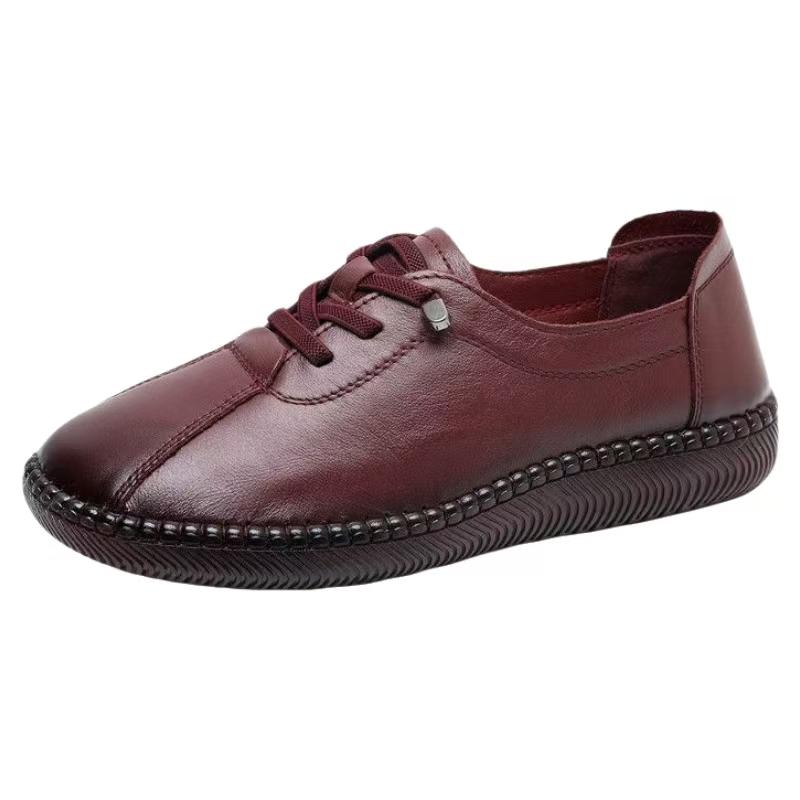 Women Genuine Leather Flat Sole Casual Shoes Spring Autumn New Soft Sole Soft Face Non Slip Round Toe Slip On Elderly Shoes