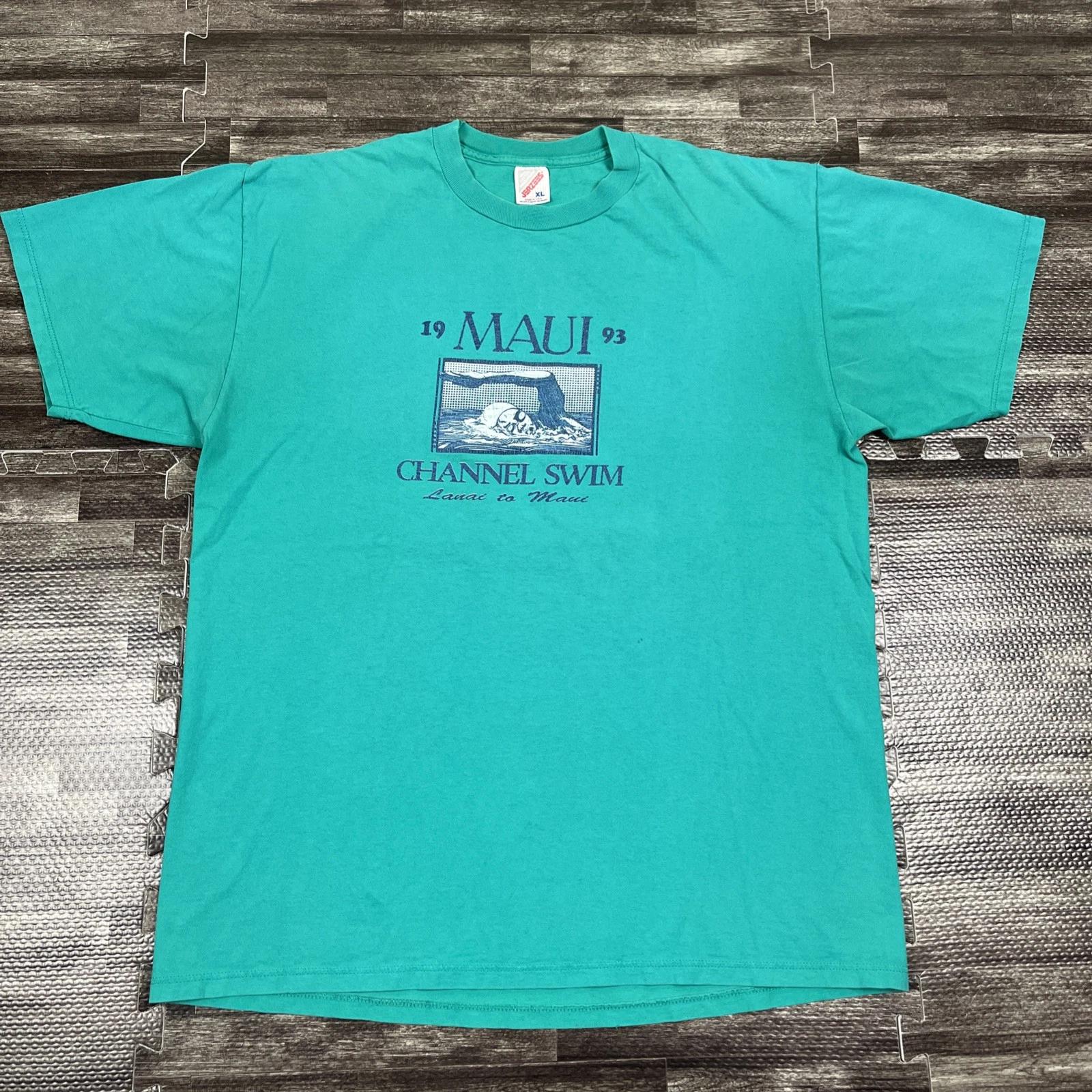 

Vintage 1993 Maui Channel Swim Tshirt Blue XL Double Sided VTG 90s Hawaii USA 4XL