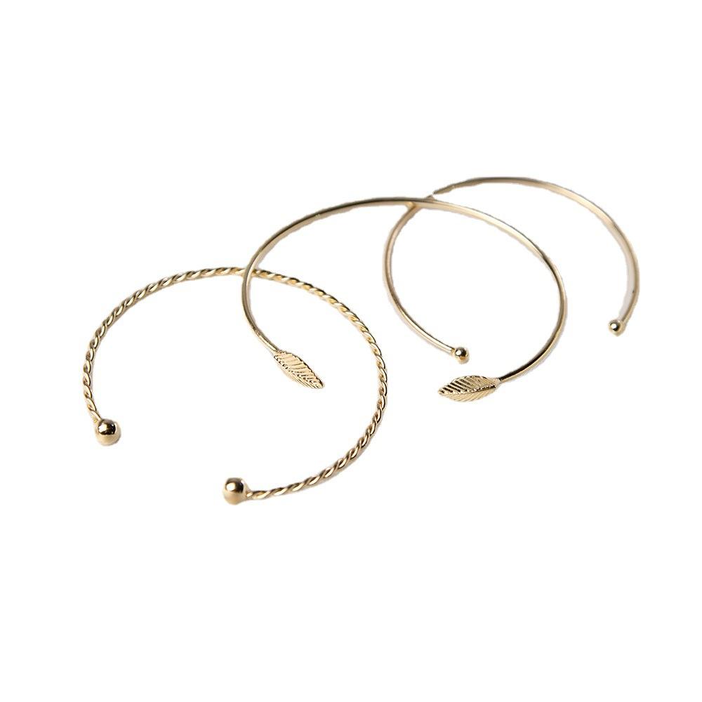 Mode Glänzendes Hanfseil Goldperle Blatt Dreiteiliges Armbandset Armband Armband