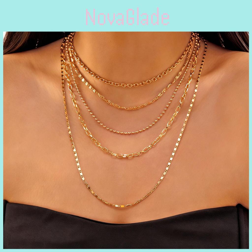 Geometric Multilayer Necklace Set For Women And Men With Copper Material And Stylish Design