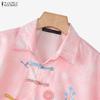 ZANZEA Women Casual Turn Down Collar Loose Short Sleeve Floral Print Blouse