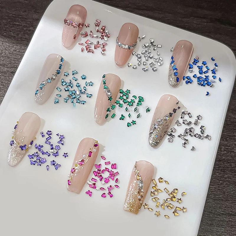 1440Pcs Multi-shape Mixed Resin Rhinestones Nail Charms Flat Back Diamonds Gems DIY Decorations
