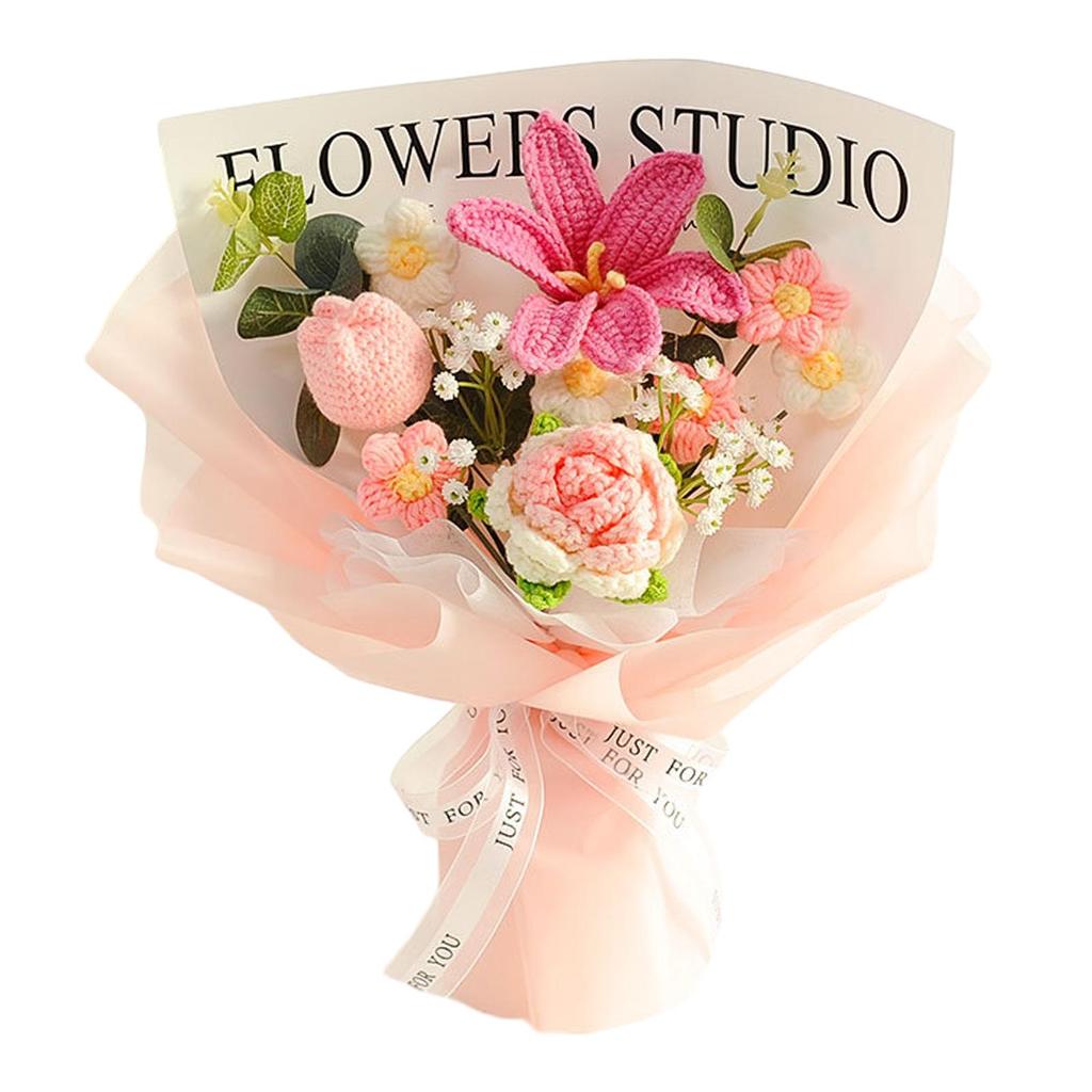 Crochet Flower Bouquet Table Centerpiece Handmade Woven Bouquet for Graduation Gift Living Room Birthday Apartment Hotel