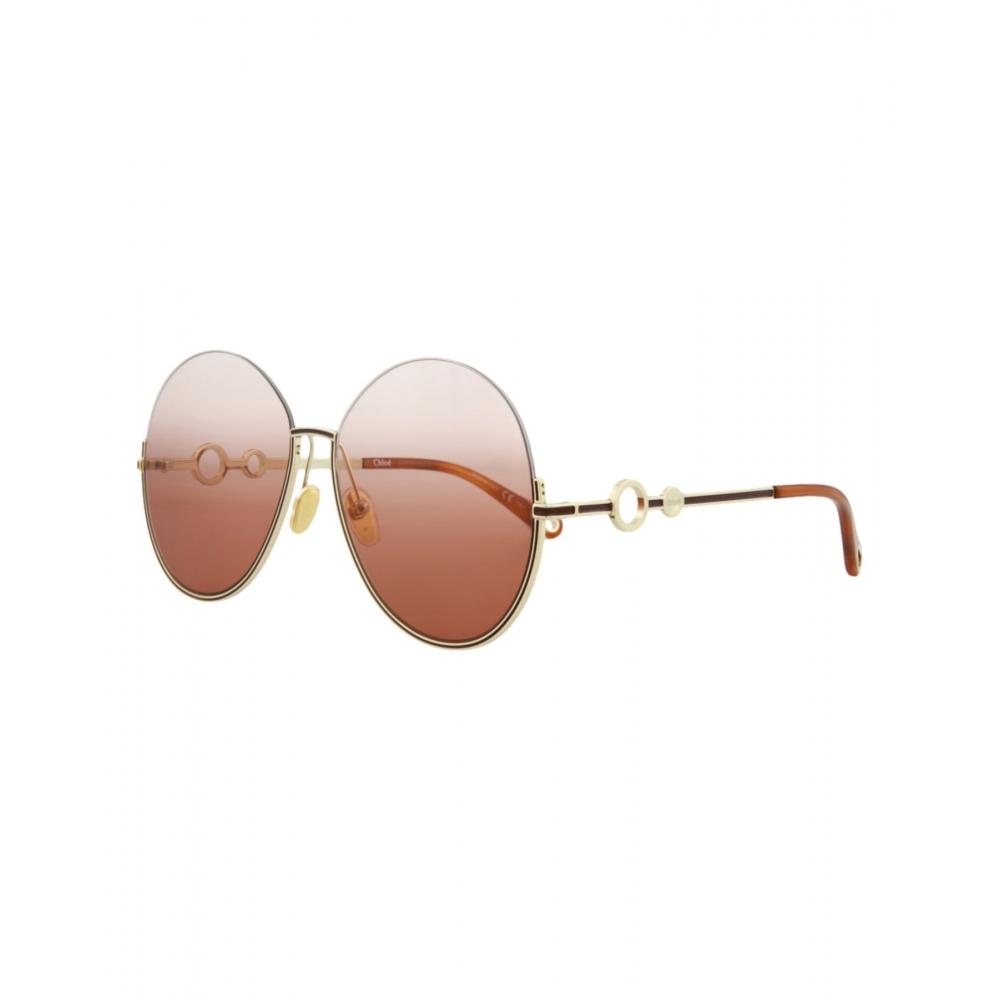 Chlo Round Frame Metal Sunglasses Gold Gold Orange