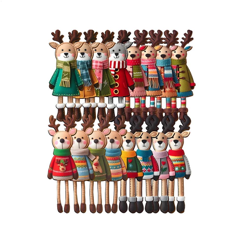 

2D Wooden Christmas Ornaments 16 Pcs Reindeer Deer Animal Figures Set for Christmas Tree Decorations Holiday Party Favors