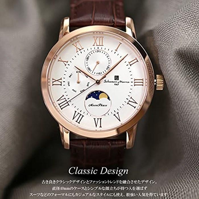 [Salvatore Marra] Watch Moon Phase Multi-Calendar 50m Waterproof Business Formal Men's Leather Strap Limited Edition Pink Gold White
