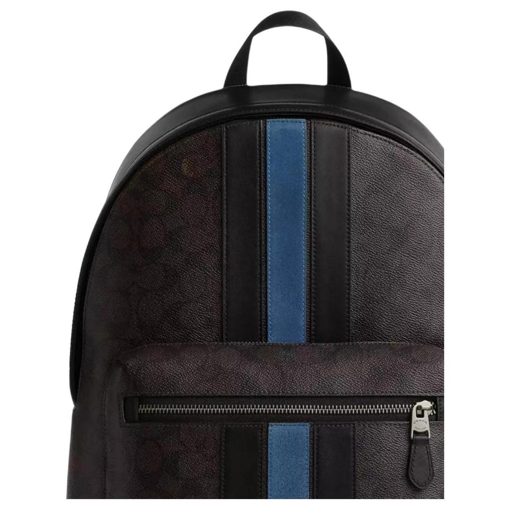Coach West 32 Striped Monogram Coated Canvas Backpack Large Men backpack Gunmetal-Gray CDC54-QBWAN