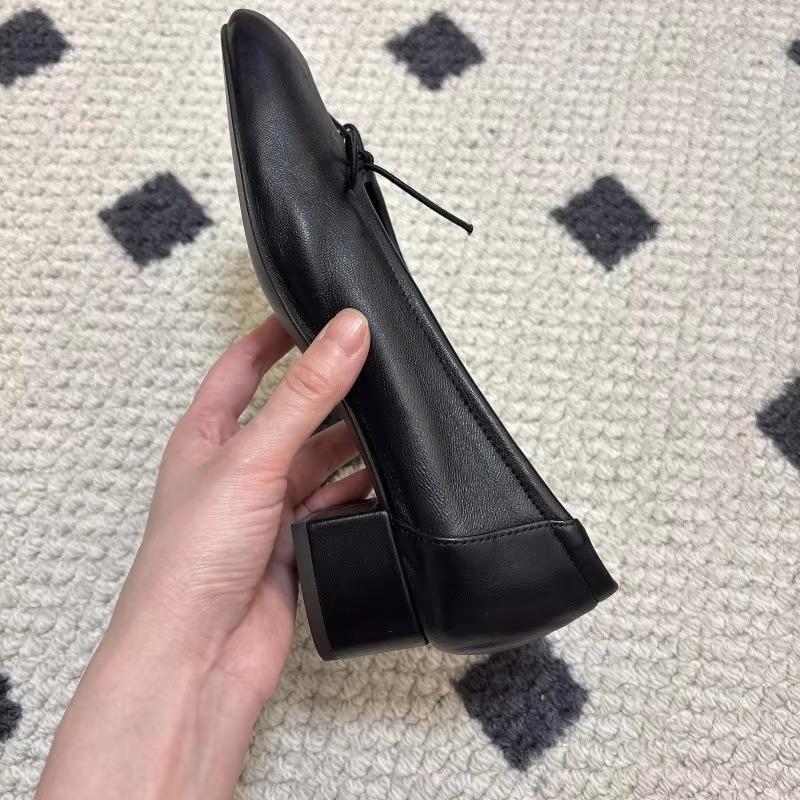 Elegant Bowknot Ballerina High Heels Women's Flat Round Toe Comfort Slip-On Ladies Loafers Leather Single Shoes
