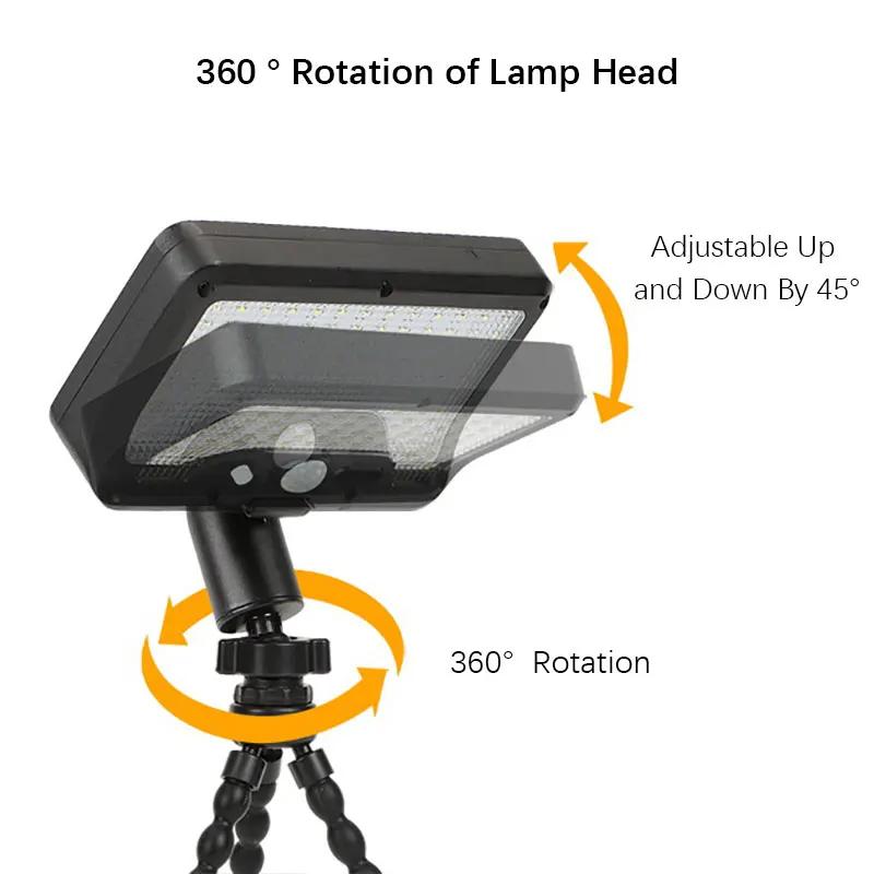 Smart Solar Motion Sensor Light, 92 LED Beads, 3 Modes, Motion Activated, Adjustable Angle, Octopus Bracket, USB Charging
