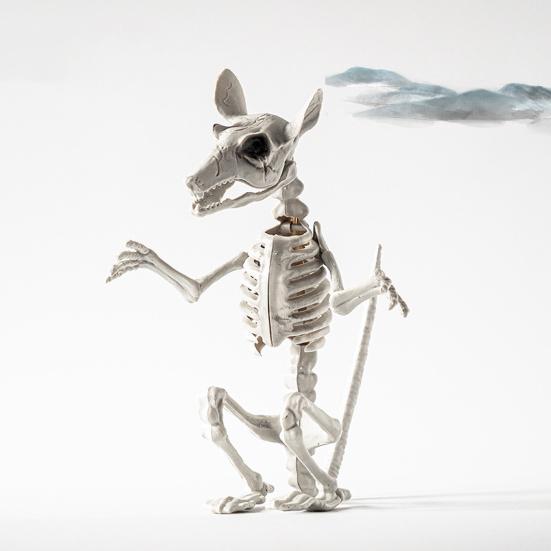 Halloween Skeleton Animal Decoration Creepy Cat/Dog/Bird/Rat/Goat Head Plastic Bones for Courtyard Graveyard Halloween Decor