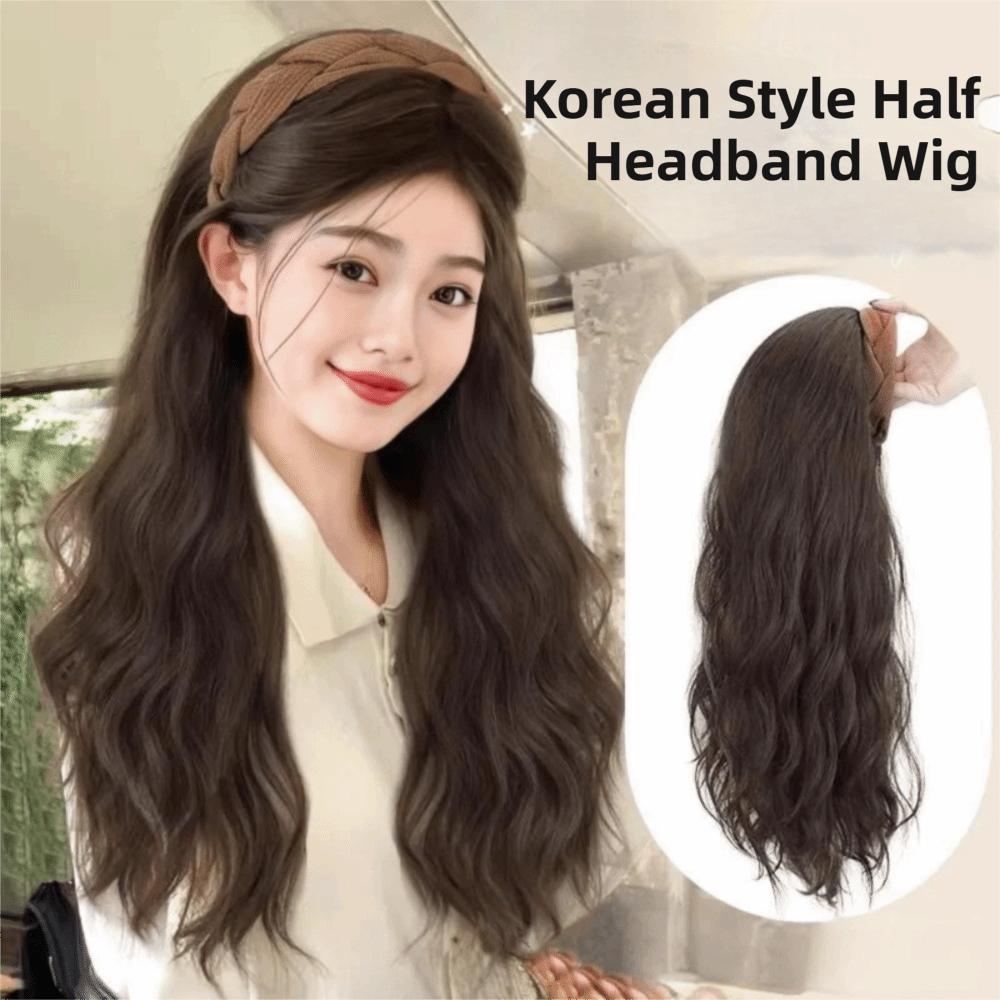 Hair Hoop Half Headband Wig Clip in Long Wavy Curly  Hair Wide Knit Headband Wig  Party