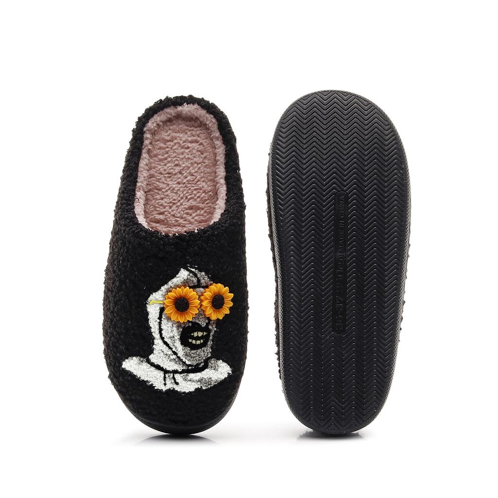 Modă Halloween Horror Model Clovn Atlantis Brodat Pluș Acasă Papuci Confortabili cu Blană cu Talpă Groasă, Cadouri Elegante Punk Întunecat