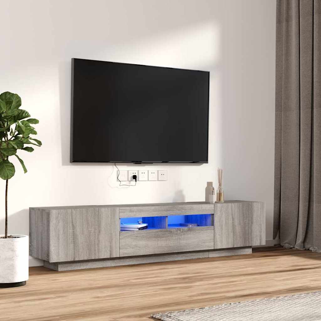 vidaXL 2-tlg. TV-Schrank-Set LED-Leuchten Grau Sonoma Holzwerkstoff graue