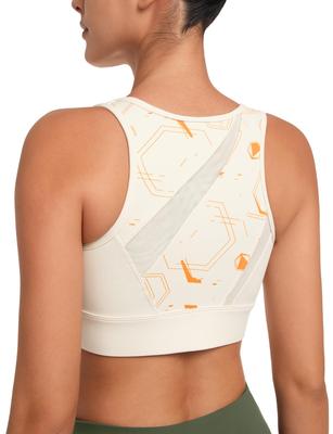 Yvette Sports High Printed Integrated Perfect for and the Size White Women's Bra, Non-Slip, Open-Front, Support, Mesh, Breathable, Quick-Drying, Cups,