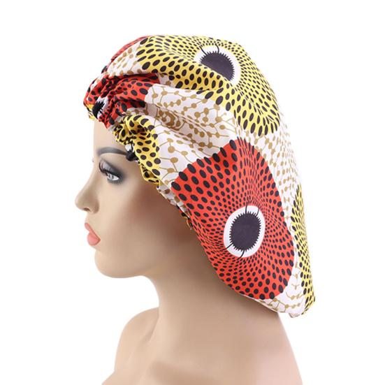 Bonnet Cap Floral Print African Style Satin Polyester Comfortable Hair Care Hat for Daily Wear