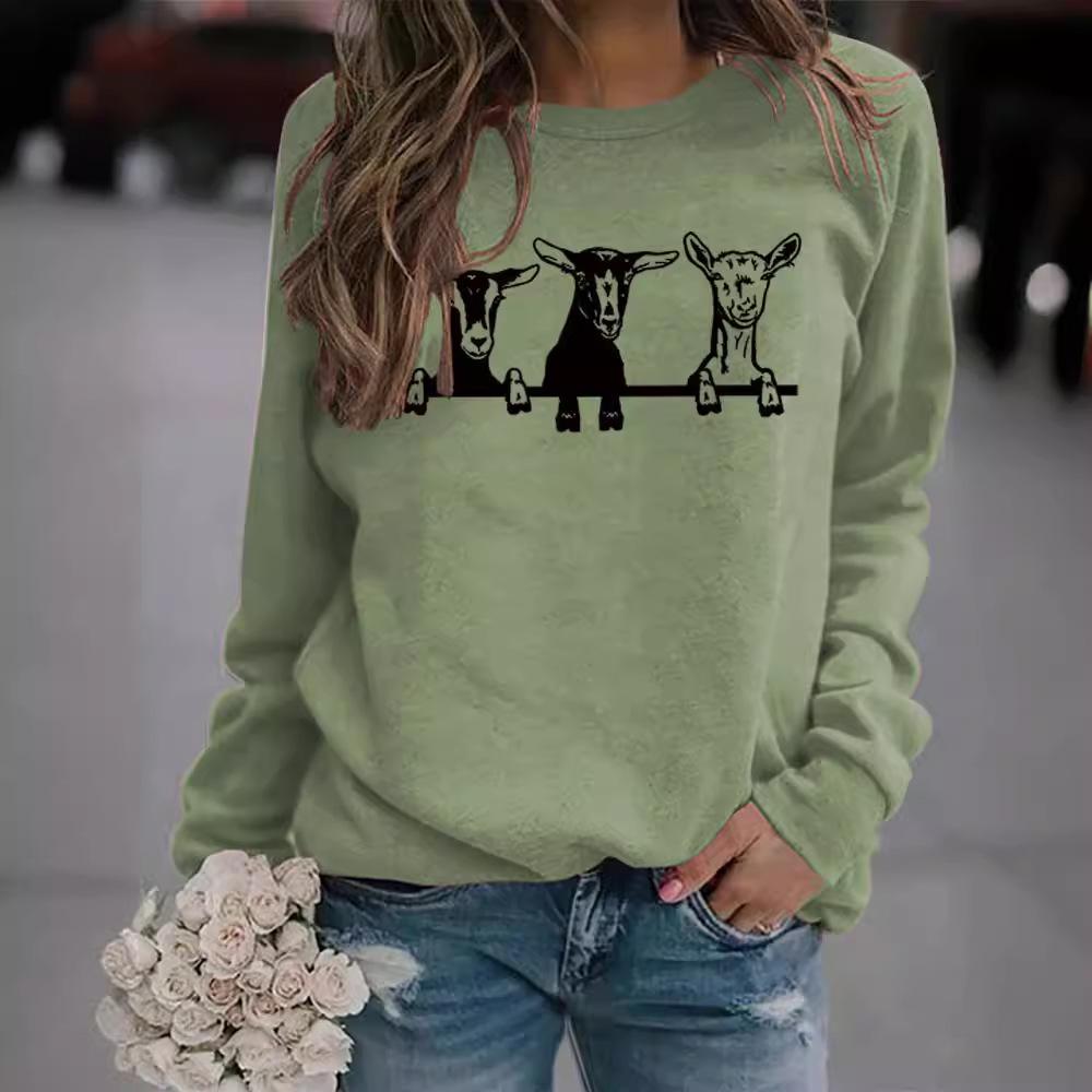 Women's Alpaca Print Round Neck Hoodie - Cute Casual Pullover for Autumn & Winter