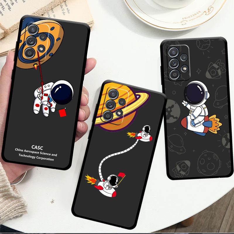 Cartoon Space Astronaut Phone Case for Samsung Galaxy A72 A52 5G A21s A12 A13 A11 A22 A32 A51 4G A71 A31 A23 Soft Silicone