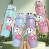 1PC Shiny Pastel Unicorn Magic Cartoon Print 750ml Color Plastic Sports Water Bottle Leakproof Flip Straw Lid Suitable for Sports Office Home Use