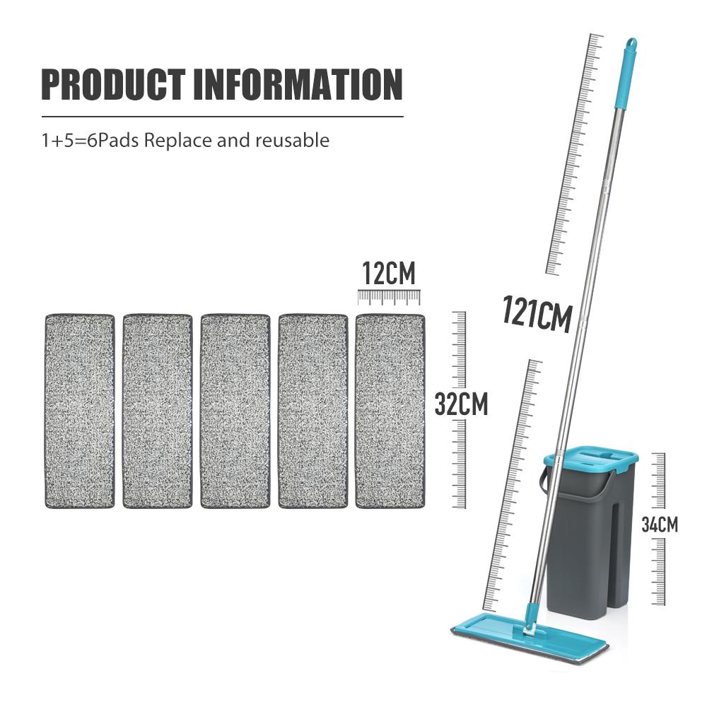 Flat Squeeze Mop with Spin Bucket Hand Free Wringing Floor Cleaning Microfiber Mop Pads Wet or Dry Usage on Hardwood Laminate