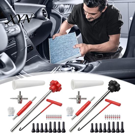 Valve Core Removal Tool 23Pcs Tire Stem Set, Quick Change Installer Kit with TR413/TR414 Stems, 4-Way for Cars Motorcycles Dual-head