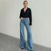 Women High Waisted Wide Leg Flared Jeans Stretch Denim High Rise Full Length Casual Trousers With Pockets