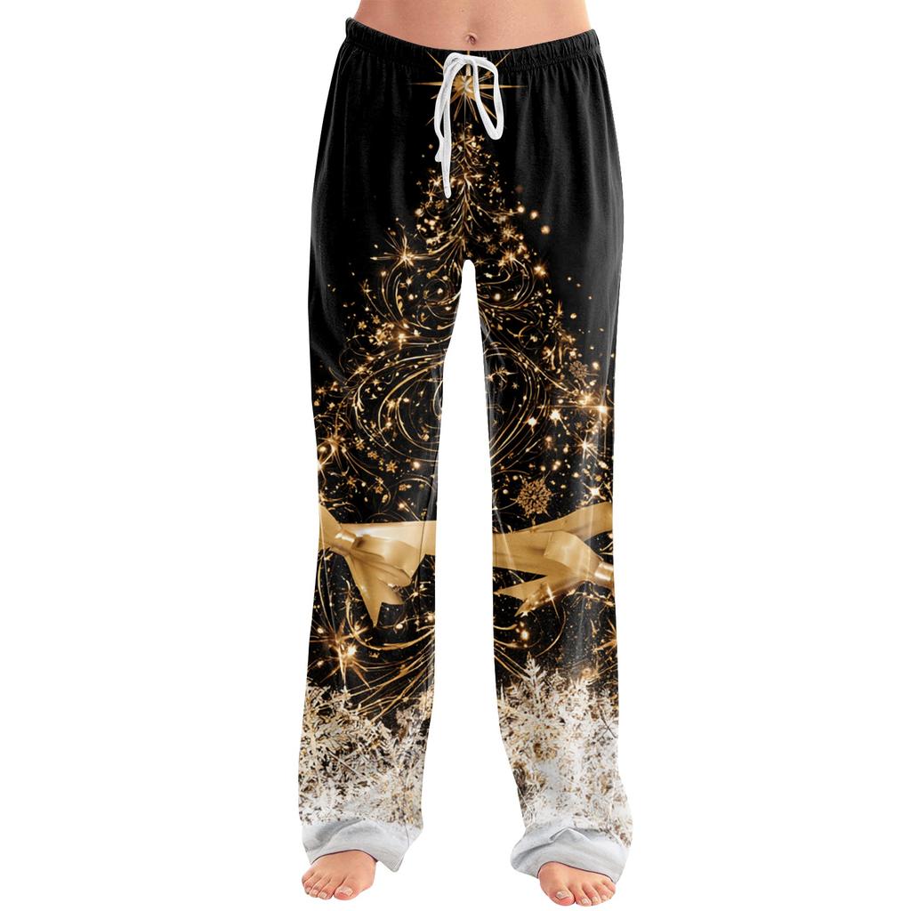 Women's Christmas Print Casual Pants with No Pockets for Holiday Lounging and Everyday Wear