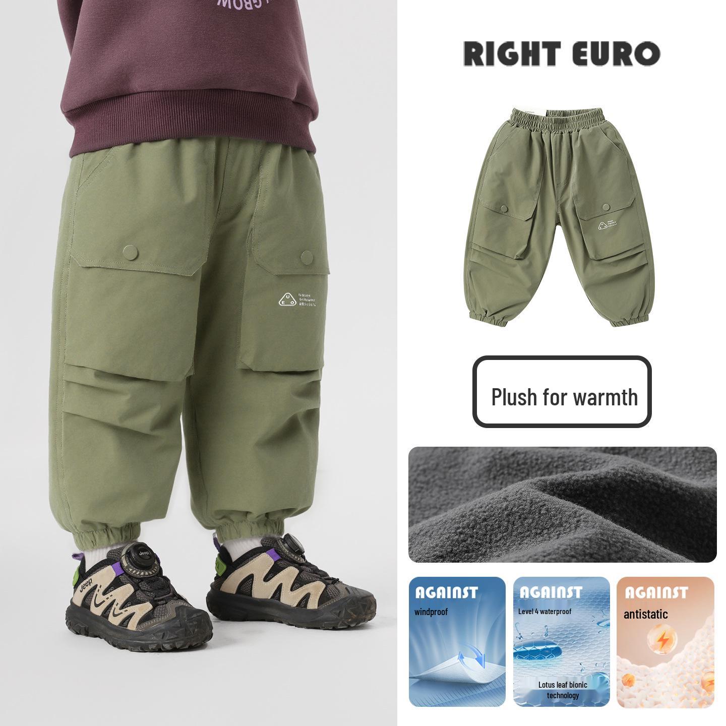 

Winter 2025 European Boys Waterproof Velvet-Lined Workwear Pants for Toddlers and Kids 90 cm армія зелений колір