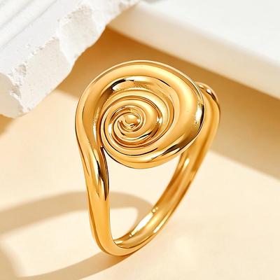 18K Gold Vacuum-Plated Stainless Steel Spiral Open Ring - Adjustable & In Stock