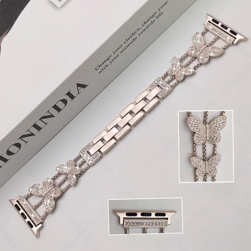 Watchband Metal Strap For Apple Watch Band Ultra 4mm 45mm 40mm 41mm 49mm Bling Butterfly Bracelet Chain for iWatch Series 9 8 7 6 5 SE 4 3