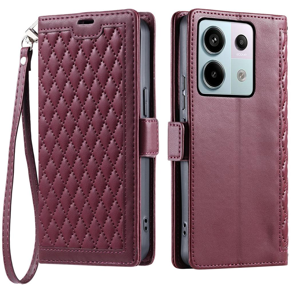 Für Xiaomi Redmi Note 13 Pro 5G/Poco X6 5G Lederhülle Rautenmuster Brieftasche Ständer Handyhülle mit Handschlaufe