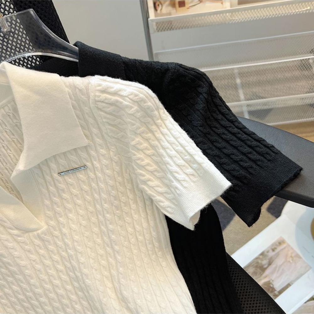Ice Silk Top with A Small Fragrance and Temperament. Ice Silk Short Sleeved T-shirt for Women In Summer, New Casual Texture with A Unique Collar