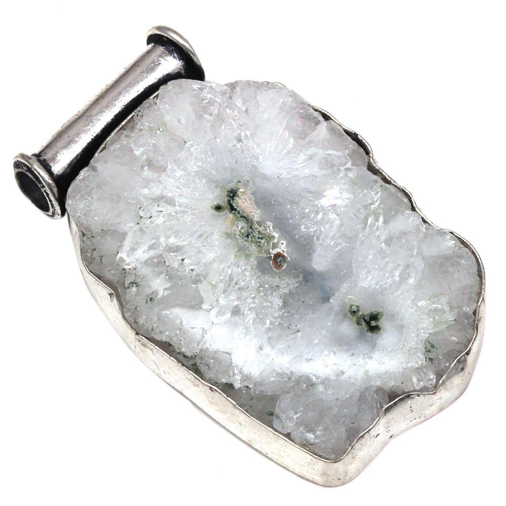 

Pendant White Solar Drusy Gemstone Handmade Silver Jewelry 1.75