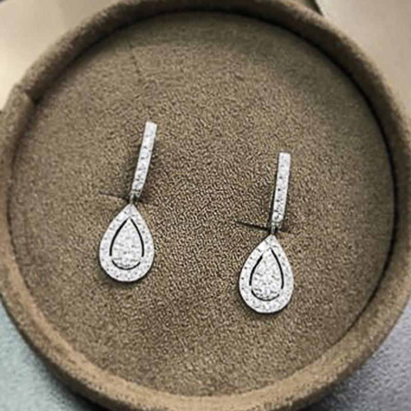 Huitan Copper Color Pear Shaped Drop Earrings for Women Full Paved White Cubic Zirconia Delicate Girl Earrings Statement Zircon