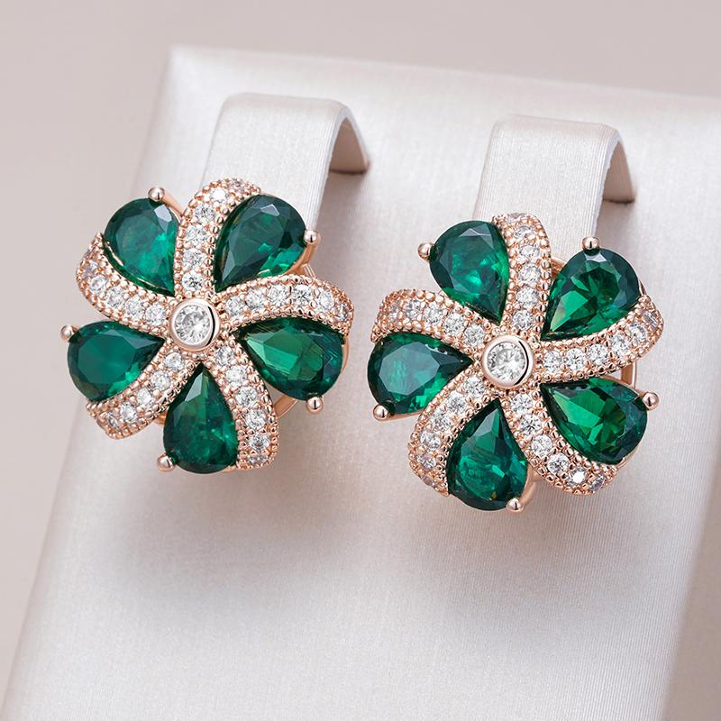 Shiny Green Natural Zircon Drop Earrings For Women Trend Rose Gold Color Bride Wedding Fine Jewelry Crystal Gift