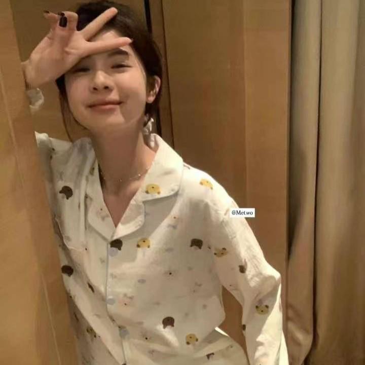 

**METWO Silly Bear Cotton Pajama Set - Cute Bear Pattern, Long Sleeve & Pants for Cozy Homewear** XXL for 115-135 jin