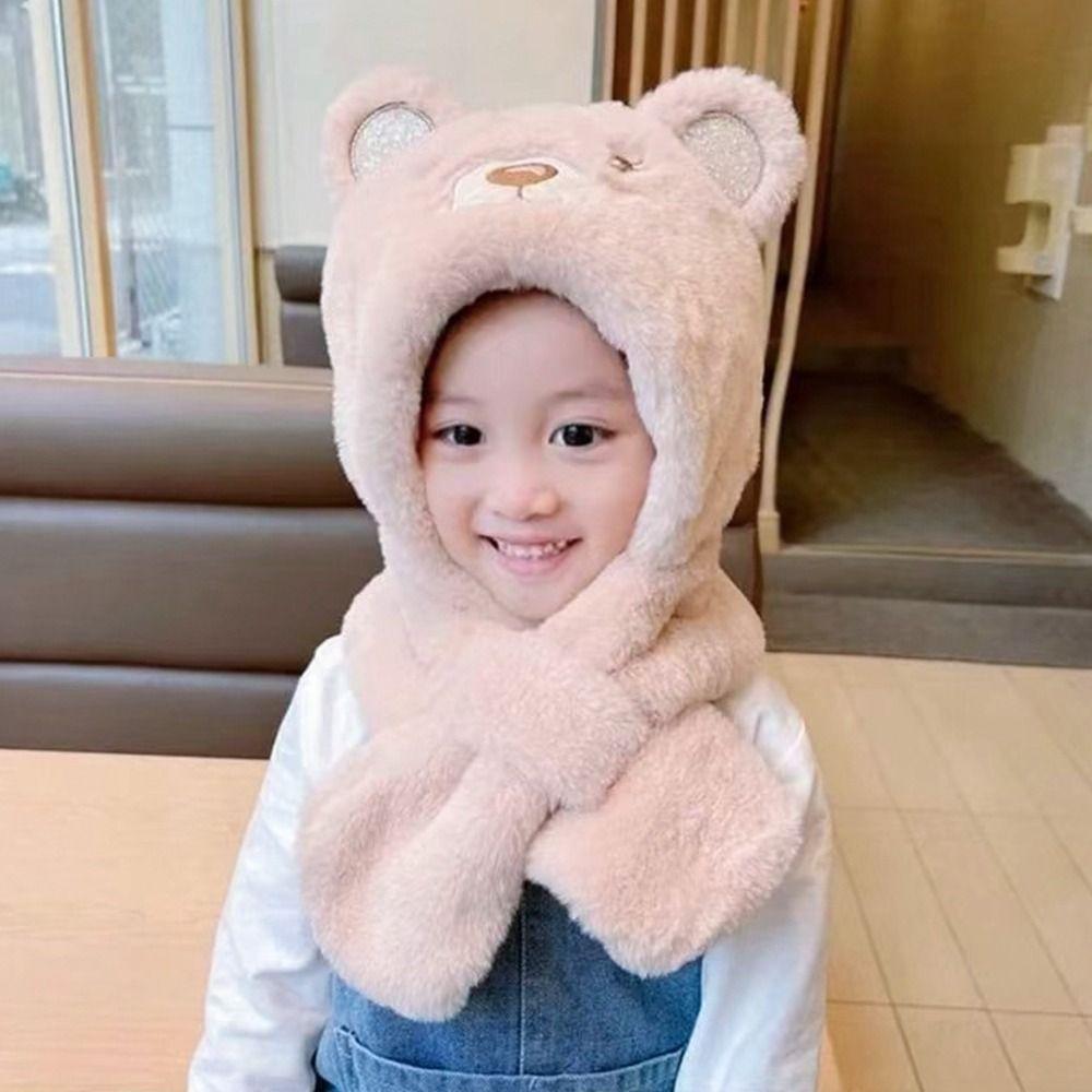 Thickening Kids Scarf Hat Integrated Warm Ear Protection Cap Cute Baby Winter Hat  Children