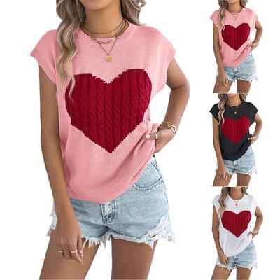 Damenmode Kontrastfarbe Herz Lässig Locker Gestricktes Oberteil