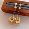 Silver needle tiger's eye stone geometric round pendant earrings retro Maillard style stud earrings personalized niche design earrings