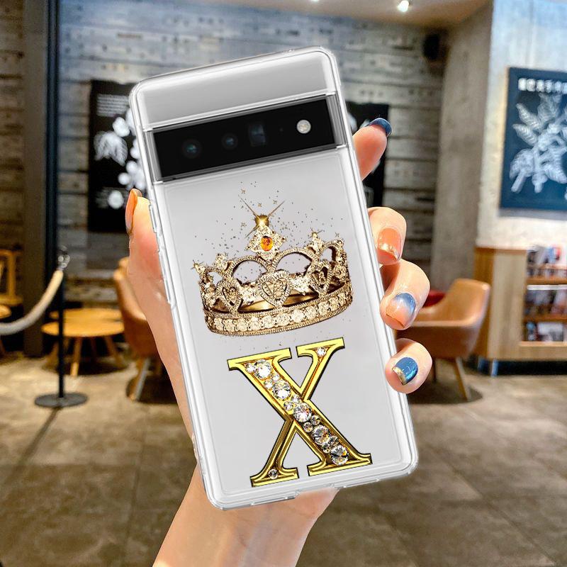 For Google Pixel 10 Pro 10A Phone Case Pixel 9 Pro XL Pixel 8 Pro 9A 8A 7A 7 6A 6 Pro Soft TPU Cover Diamond Crown Letter 26