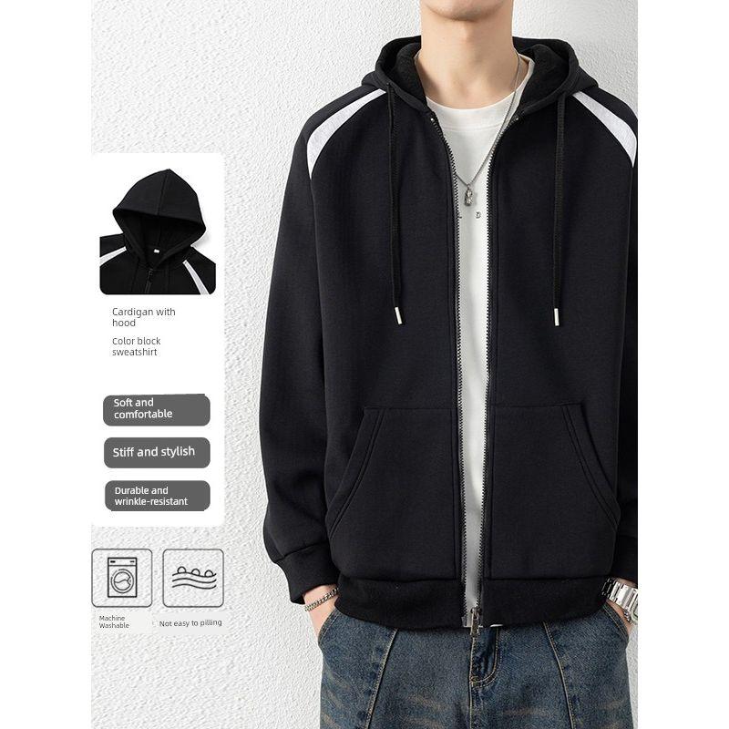 Foreign Trade Surplus Casual Hooded Zip-Up Sweatshirt for Men, New Spring and Autumn Color-Blocking Student Versatile Sports Loose Jacket