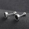 Men's Silver-Plated Round Stud Earrings: High-End, Fashionable, Minimalist Design with Six-Character Mantra - Black.